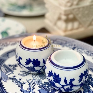 Set of 4 Bombay Candle Holder Blue and White Porcelain Tealight