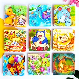 Set aus 9 Pokemon Kühlschrankmagneten | Handarbeit zu Hause | Lapras | Relaxo | Marill | Pichu | Togepi | Psyduck | Spitigato | Fidough | Glurak