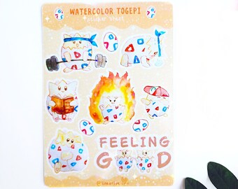 Togepi Watercolor Sticker Sheet | Fun and Quirky Pokemon
