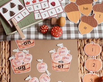 Fall kindergarten pumpkin unit cvc sight word math practice