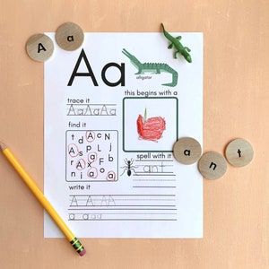 Páginas do alfabeto, carta curricular do jardim de infância e pré-escolar e prática de redação