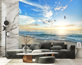 Sea Wallpaper Ocean Beach Sunset Nature Peel and Stick Self Adhesive Removable mural de pared carta da parati papier peint Wall Mural