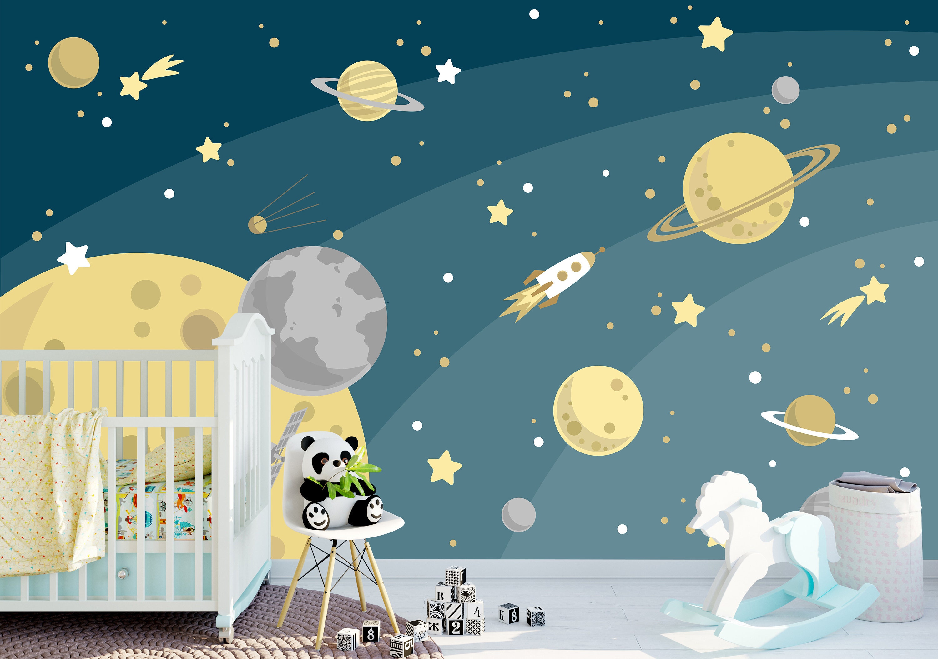 Kids Wallpaper Space Wall Mural Astronaut Wallpapers Self - Etsy UK