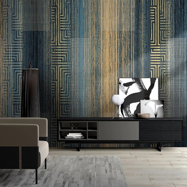 Abstract Wallpaper Modern Simple Geometric Lines Retro Self Adhesive Peel and Stick Non Woven Removable Wall Mural