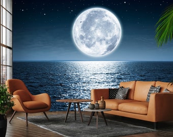 Sea Wallpaper Ocean Beach Moon Nature Peel and Stick Self Adhesive Removable mural de pared carta da parati papier peint Wall Mural