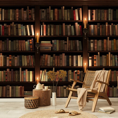 Bookshelf Wallpaper Bookcase Library Peel and Stick Texture - Etsy