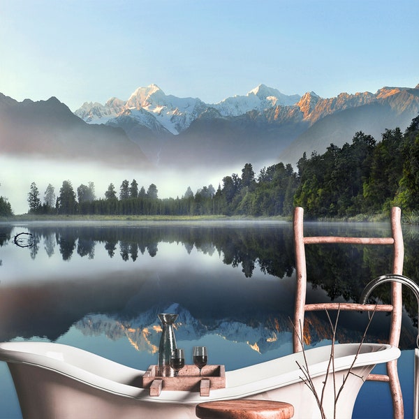 Nature Wallpaper Lake Mountain Foggy Removable Non Woven Peel And Stick Self Adhesive Landscape Nature Wall Mural Fototapete