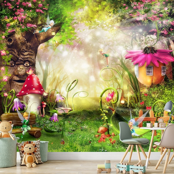 Kids Fairy Tale Wallpaper Magical forest Nursery Self Adhesive Peel and Stick Removable Children Wall Mural