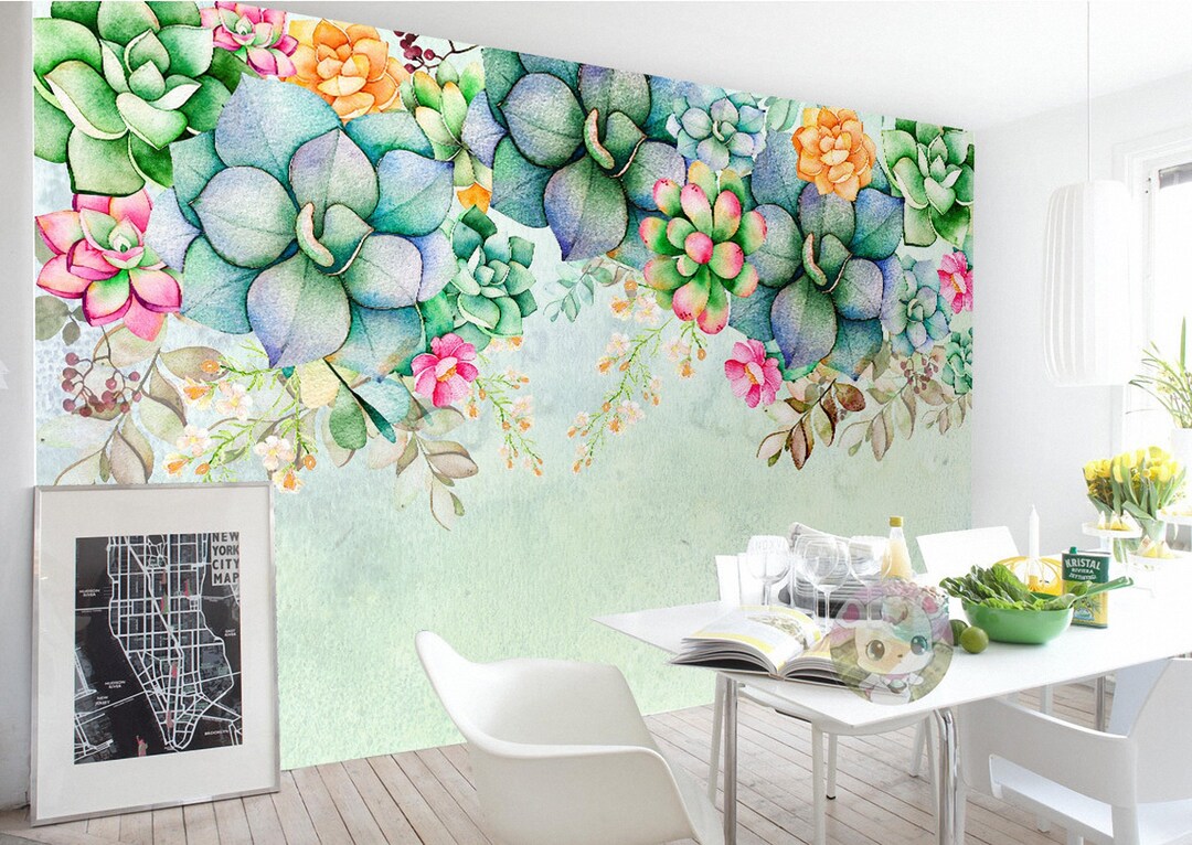 Succulent Flower Wallpaper Minimalist 3d Nordic Floral Peel and Stick