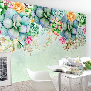 Succulent Flower Wallpaper Minimalist 3d Nordic Floral Peel and Stick Self Adhesive Removable Non Woven Botanical Wall Mural