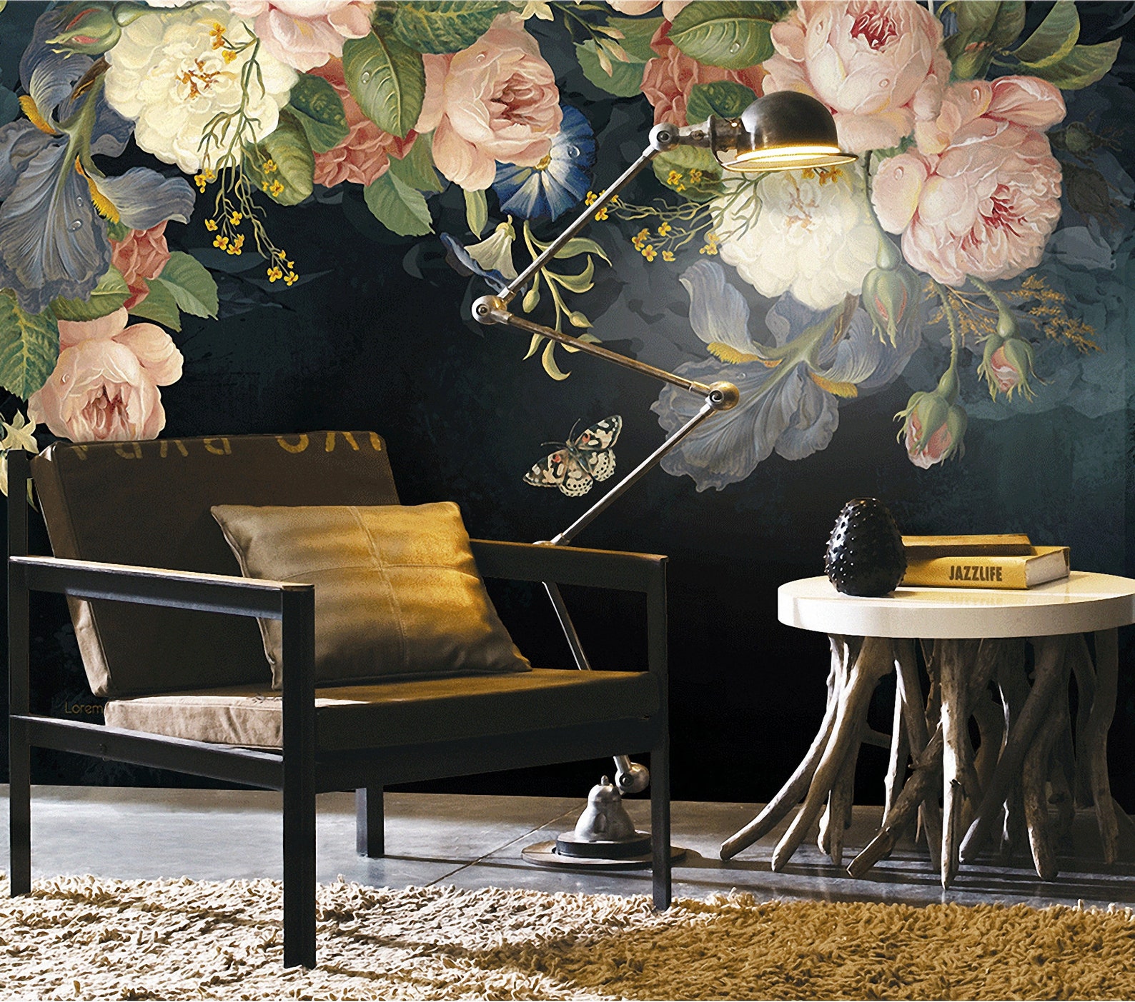 Retro Flower Wallpaper Dark Peony Peel and Stick Self Adhesive Etsy