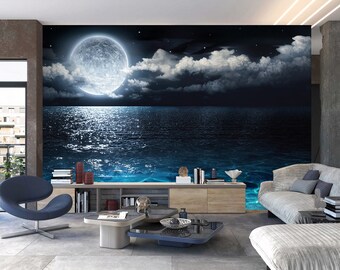 Sea Wallpaper Ocean Beach Moon Nature Peel and Stick Self Adhesive Removable mural de pared carta da parati papier peint Wall Mural