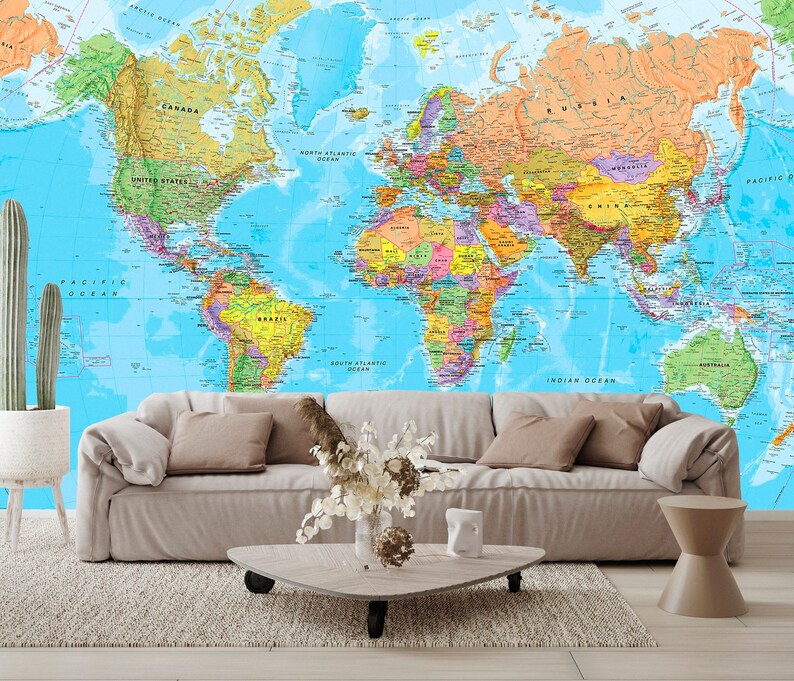 World Map Wallpaper Peel and Stick Earth World Old Travel Etsy