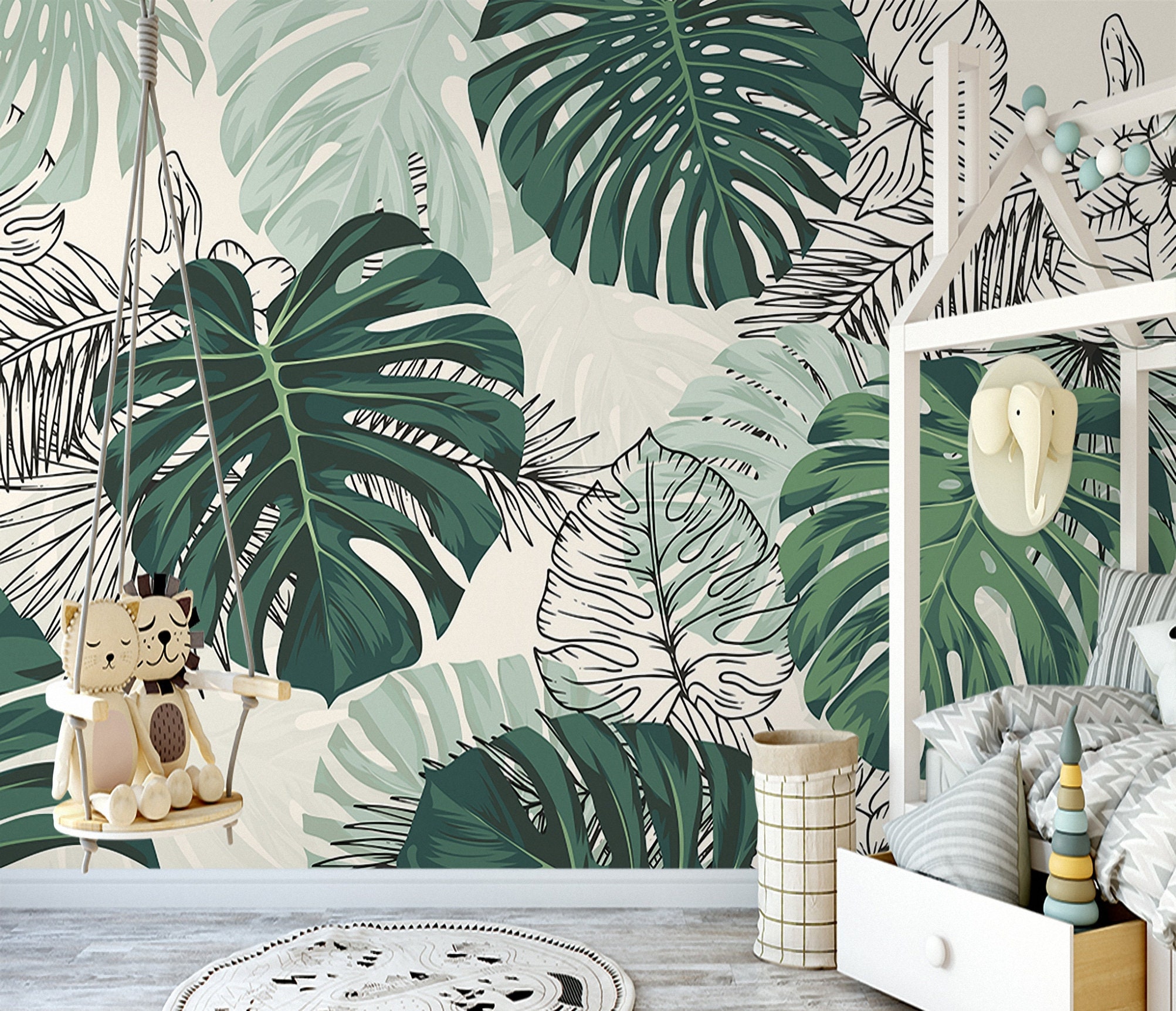 Monstera Leaf Wallpaper Tropical Leaves Green Fresh Removable Peel and  Stick Non Woven Rainforest Wall Mural - Etsy Sweden | Vinyltapeten