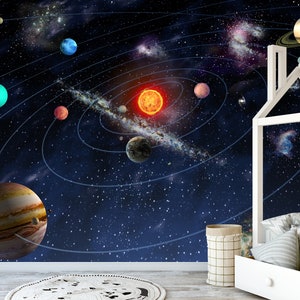 Kids Space Wallpaper Peel and Stick Removable Space Astronomical Boys and Girls Educational Planets Wall Mural