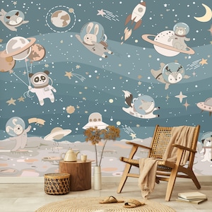 Kids Space Wallpaper Peel and Stick Removable Space Astronomical Boys and Girls Educational Planets Wall Mural