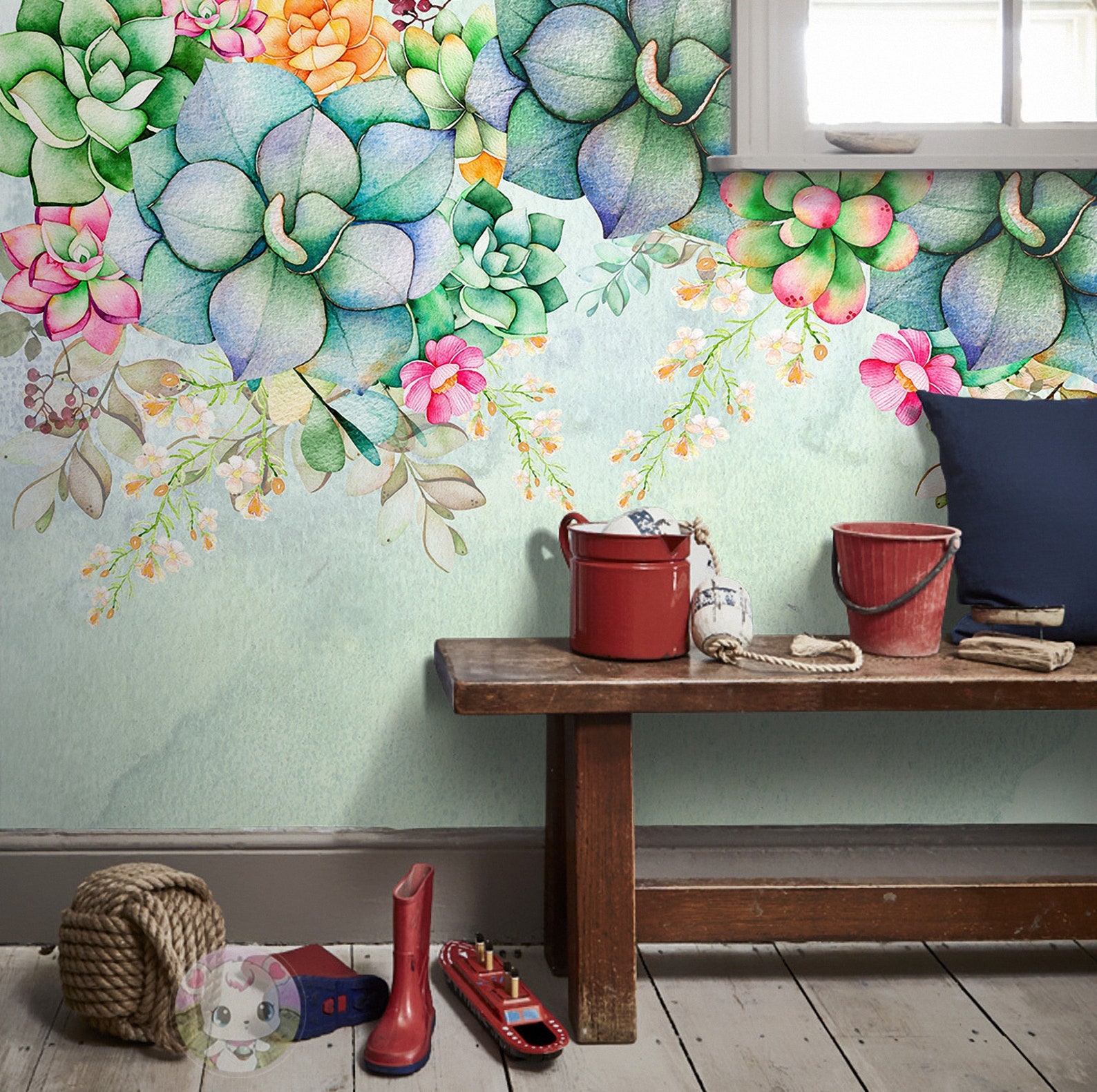 Succulent Flower Wallpaper Minimalist 3d Nordic Floral Peel - Etsy