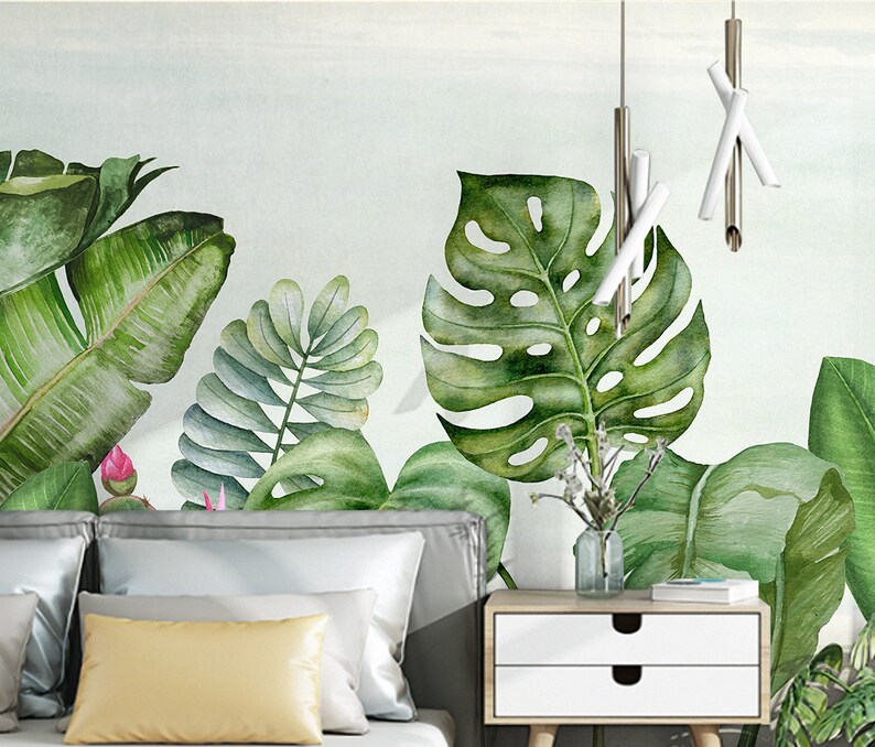 Monstera Leaf Wallpaper Tropical Leaves Green Peel and Stick Etsy