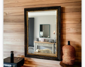 Michelangelo Black Gold Contemporary Design handmade bevelled mirror made in Kent