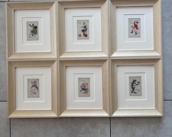 Nursery rhymes artwork framed antique playing cards set of six