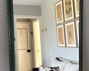 Handmade Scallop Wood Mirror, Farrow and Ball Finish, Custom Size