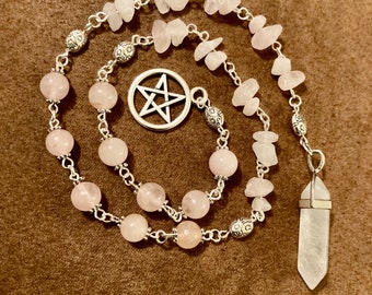 Rose Quartz witches ladder/meditation beads