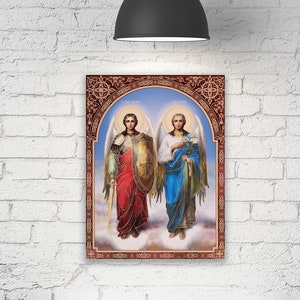 Archangel Raphael and Gabriel Greek Orthodox Icon, Angel Raphael  Gallery Wrapped Print on Canvas, Print Size: 7.8&quot; x 11.8&quot; (20cm x 30cm)