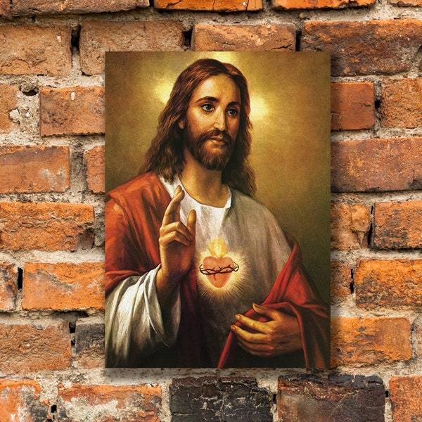 Jesus Christ Sacred Heart Of Jesus Canvas Print, Gallery Wrapped Print on Canvas, Print Size: 7.8" x 11.8" (20cm x 30cm)