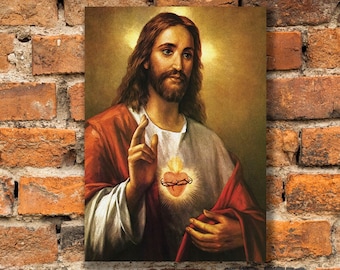 Sacred Heart of Jesus Canvas, Catholic Gallery Wrapped Christian Wall Art, Jesus Catholic Gift
