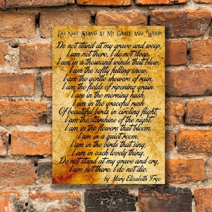 Do Not Stand At My Grave And Weep Poem By Mary Elizabeth Frye, Gallery Wrapped Canvas Size: 7.8&quot; x 11.8&quot; (20cm x 30cm)