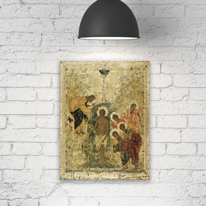 Die Taufe von Christ durch Andrei Rublev Крещение Госпоldне Крещение Госпоldне поспоне russische Ikone Gallery Wrapped Print on Canvas