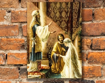 Wedding of Joseph and Mary Wedding Gift, Anniversary Gift  based on a Vintage Holy Card Catholic Art Print , Gallery Wrapped Print on Canvas