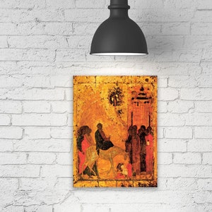 Einzug des Herrn in Jerusalem, Gemälde von Andrei Rublev ВхоDEL Госпоpodень в ИерусаLYм Griechisch Griechisch Griechisch Griechisch Russisch Ikonen-Kunstdruck auf Leinwand