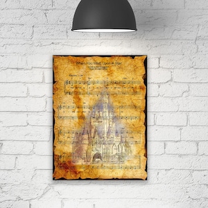 Castle When You Wish Upon A Star Nuty Art Print na Starym Tle, Dekoracja Ścienna Do Pokoju Dziecięcego, Wydruk Na Płótnie Galerii