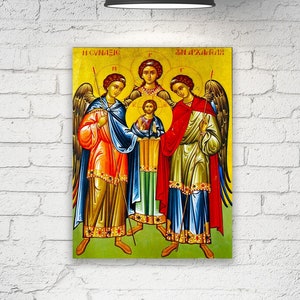 Archangel Raphael and Gabriel Greek Orthodox Icon, Angel Raphael  Gallery Wrapped Print on Canvas, Print Size: 7.8&quot; x 11.8&quot; (20cm x 30cm)