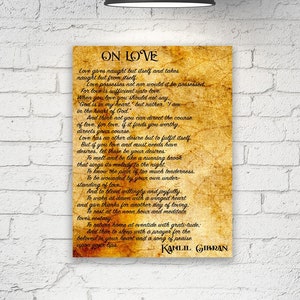 On Love by Kahlil Gibran Hochzeitsgeschenk Paargeschenk, in der Galerie gewickelt Leinwand-Größe: 20cm x 30cm