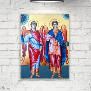 Archangel Raphael and Gabriel Greek Orthodox Icon, Angel Raphael  Gallery Wrapped Print on Canvas, Print Size: 7.8&quot; x 11.8&quot; (20cm x 30cm)