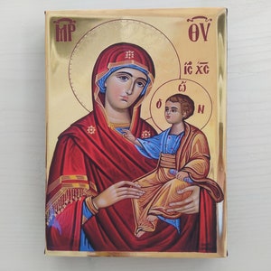 Russisch-Orthodoxe Ikone der Jungfrau Maria Soumela, Eingewickelter Druck auf Leinwand, Druck-Größe: 20cm x 30cm