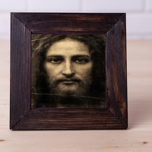 Cara de Jesucristo La Sábana Santa de Turín Mini Lienzo 4"x4" (10cm x 10cm)