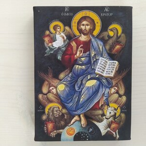 Orthodox Russian icon Jesus Christ Enthroned Wrapped Print on Canvas, Print Size: 7.8&quot; x 11.8&quot; (20cm x 30cm)