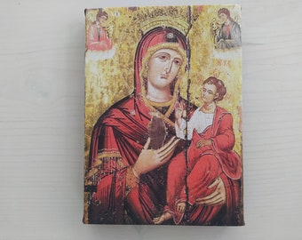 Orthodox Russian icon Holy Virgin Mary of Goumenissa icon  Wrapped Print on Canvas, Print Size: 7.8" x 11.8" (20cm x 30cm)