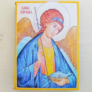 Archangel Raphael Greek Orthodox Icon, Angel Raphael  Gallery Wrapped Print on Canvas, Print Size: 7.8&quot; x 9.8&quot; (20cm x 25cm)