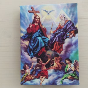 Holy Trinity Anthropomorphous Catholic Icon Gallery Wrapped Print on Canvas, Print Size: 7.8" x 11.8" (20cm x 30cm)
