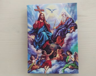 Holy Trinity Anthropomorphous Catholic Icon Gallery Wrapped Print on Canvas, Print Size: 7.8&quot; x 11.8&quot; (20cm x 30cm)