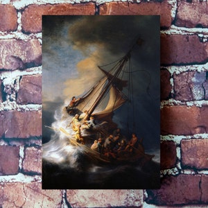 A tempestade no mar da Galiléia por Rembrandt, impressão em tela embrulhada em galeria, tamanho de impressão: 7,8&quot; x 11,8&quot; (20cm x 30cm)