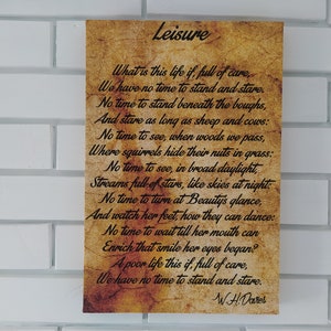 Vrije tijd gedicht print, W. H. Davies gedicht, galerij verpakt canvas formaat: 7,8 &quot;x 11,8&quot; (20 cm x 30 cm)