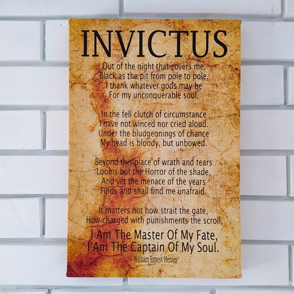 Invictus Poem by William Ernest Henley Captain of My Soul Master of My Fate, Gallery Wrapped Canvas Size: 7.8" x 11.8" (20cm x 30cm)