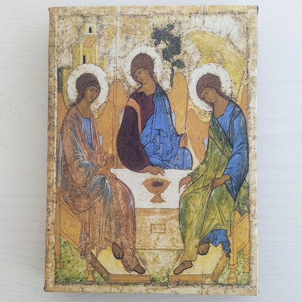 HOLY TRINITY ICON by Rublev Andrei, Greek Orthodox Gallery Wrapped Print on Canvas, Print Size: 7.8" x 9.84" (20cm x 25cm)