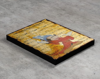 Stampa artistica su tela di Topolino, l'apprendista stregone, Fantasia, spartiti, stampa su tela con avvolgimento in galleria
