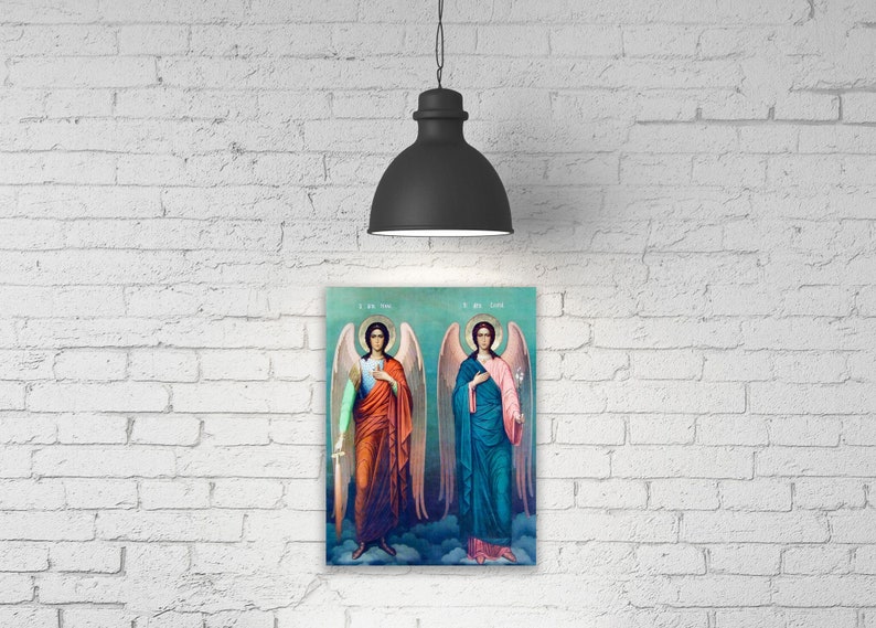 Archangel Michael and Gabriel Greek Orthodox Icon, Angel MIchael